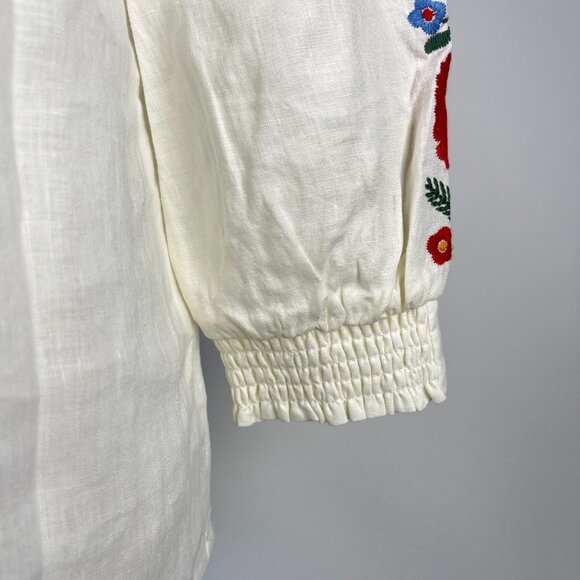 NWOT Boden Embroidered Floral Ivory Long Sleeves White Linen Top Shirt Blouse 12 - Picture 8 of 13